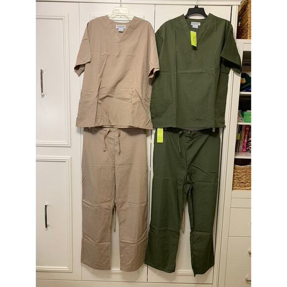 Natural Workwear Unisex Scrub Set 4‎ Pc Beige & Green Size Large - Picture 1 of 7